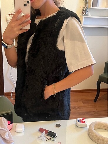 Cepli Siyah Kürk Yelek - Görsel 3