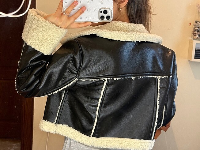 İçi Suni Kürk Biker Ceket - Görsel 6