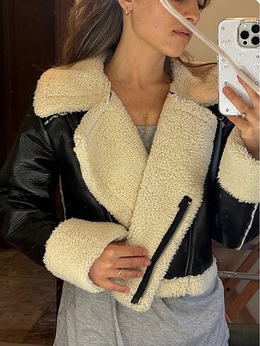 İçi Suni Kürk Biker Ceket - Görsel 5