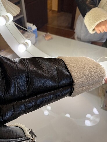 İçi Suni Kürk Biker Ceket - Görsel 8