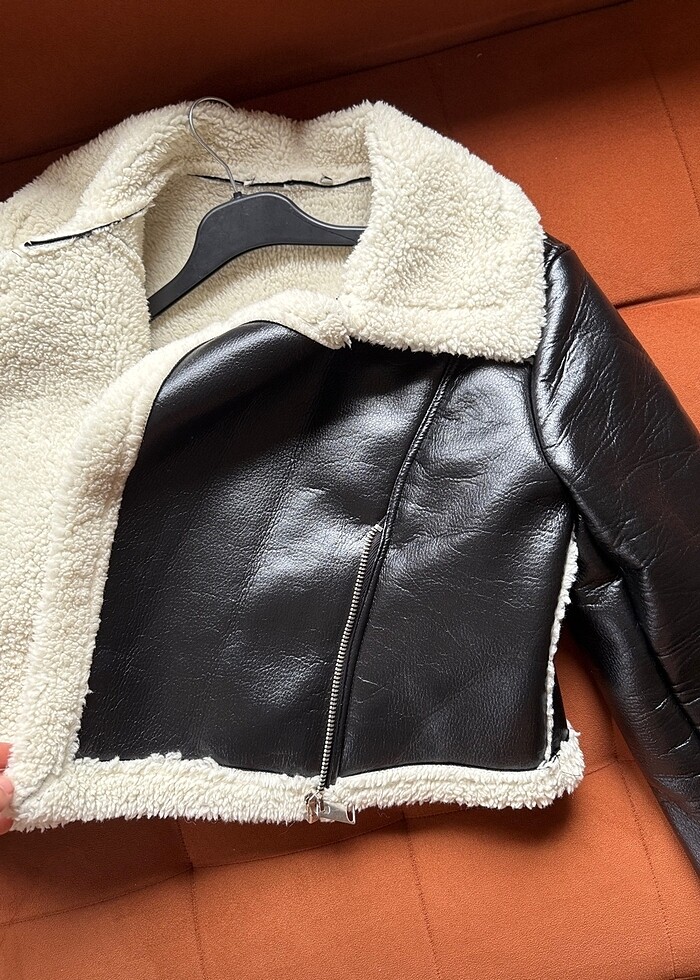 İçi Suni Kürk Biker Ceket - Görsel 3