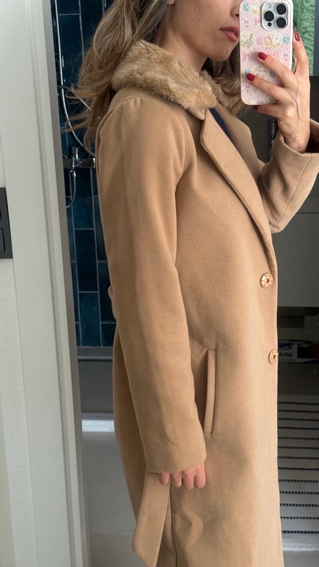 Koton Taba uzun kaşe kaban - Görsel 5