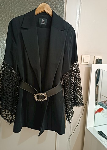 Siyah Deri Kemerli Gotik Blazer