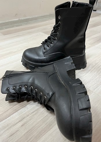 Siyah Platform Topuklu Deri Bot - Görsel 4