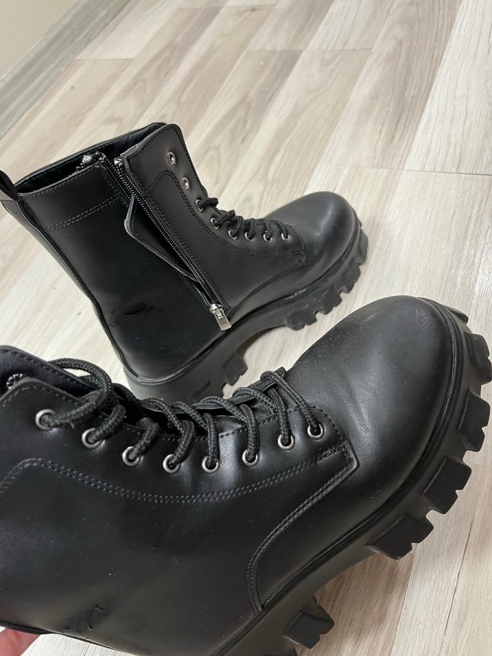 Siyah Platform Topuklu Deri Bot - Görsel 2