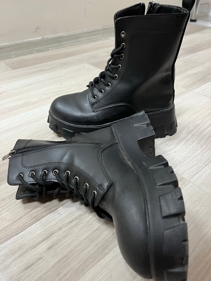 Siyah Platform Topuklu Deri Bot - Görsel 4