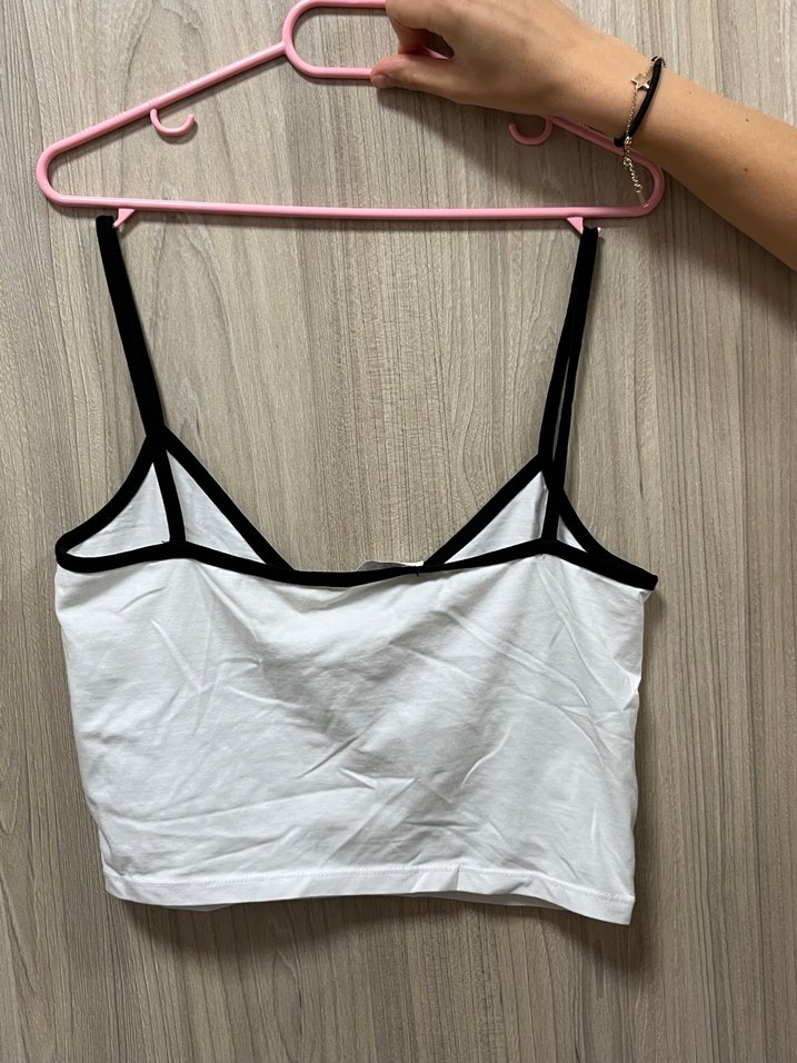 Koton Siyah kurdele Detaylı Beyaz V Yaka Kadın Atlet - Görsel 2