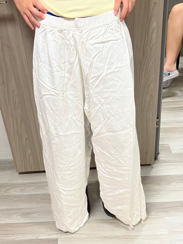 Beyaz Bol Kesim Keten Kadın Pantolon - Görsel 2