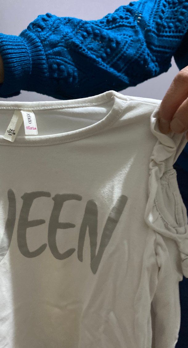 Kız Çocuk Beyaz Uzun Kollu Fırfırlı Tişört - Görsel 4