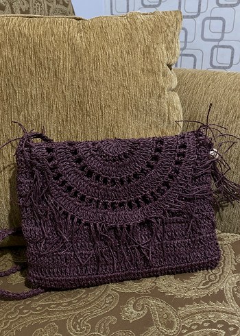 Mor Örgü Bohem Kadın Portföy Çanta - Görsel 2