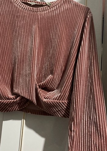 Kahverengi Pilili kadife Kadın Bluz - Görsel 5