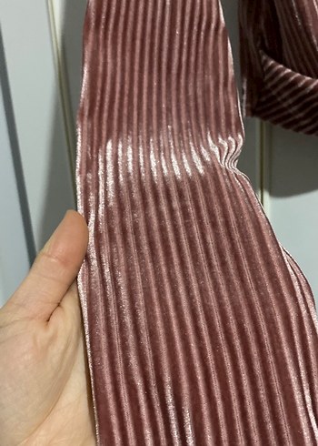 Kahverengi Pilili kadife Kadın Bluz - Görsel 3