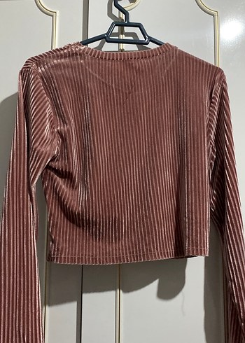 Kahverengi Pilili kadife Kadın Bluz - Görsel 6