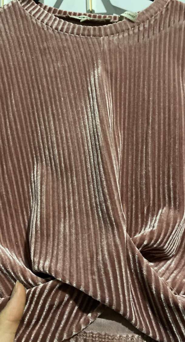 Kahverengi Pilili kadife Kadın Bluz - Görsel 4