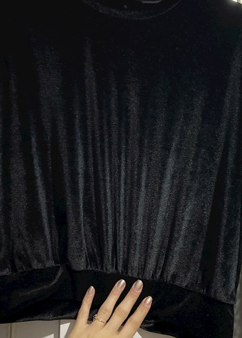 Siyah Dantel Kollu Uzun Kollu Kadın Bluz kadife - Görsel 5