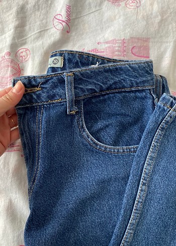 Düğmeli Mavi Midi Kot Pantolon yüksek bel - Görsel 2