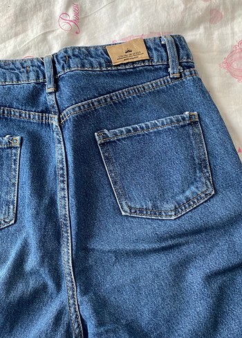 Düğmeli Mavi Midi Kot Pantolon yüksek bel - Görsel 5