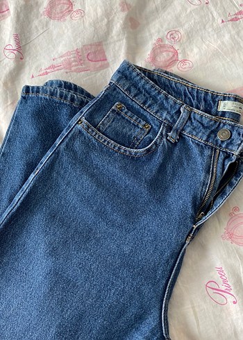 Düğmeli Mavi Midi Kot Pantolon yüksek bel - Görsel 4