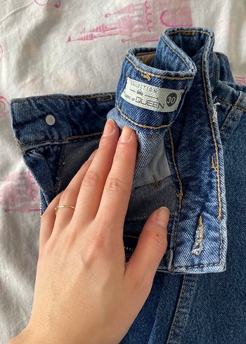 Düğmeli Mavi Midi Kot Pantolon yüksek bel - Görsel 3