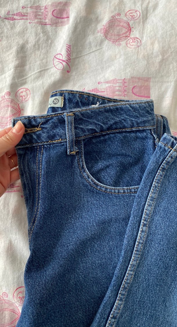 Düğmeli Mavi Midi Kot Pantolon yüksek bel - Görsel 2