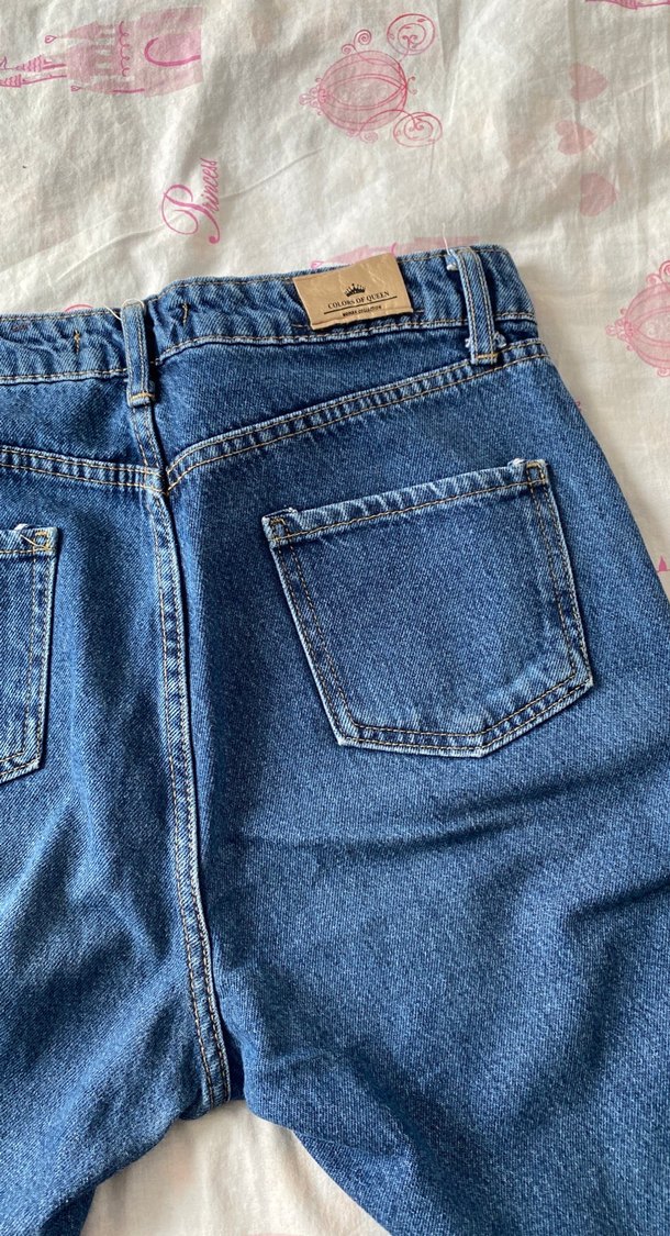 Düğmeli Mavi Midi Kot Pantolon yüksek bel - Görsel 5