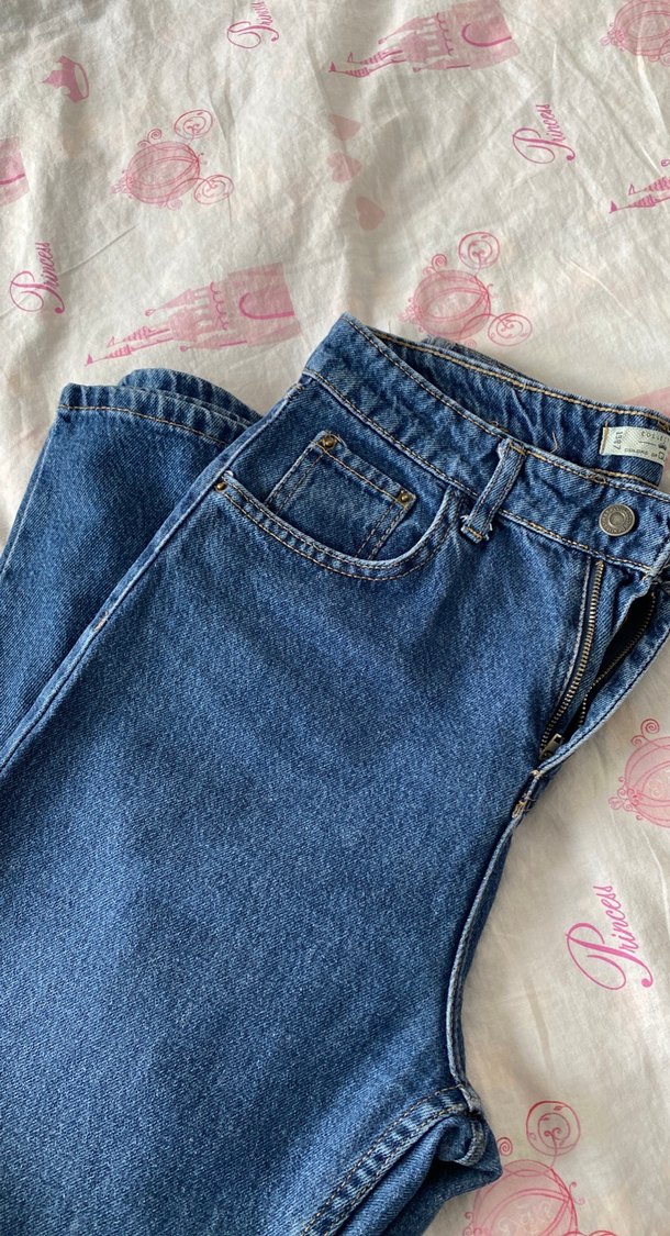 Düğmeli Mavi Midi Kot Pantolon yüksek bel - Görsel 4