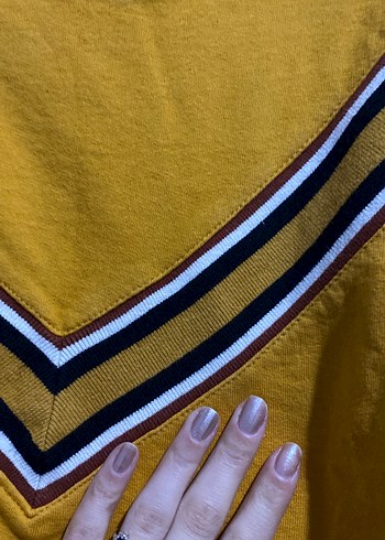 Sarı Çizgili Kadın Sweatshirt - Görsel 4