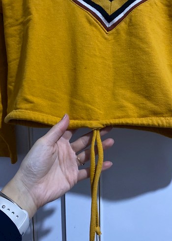 Sarı Çizgili Kadın Sweatshirt - Görsel 2