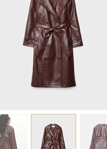 Bordo Deri stradivarıus Uzun Kadın Trençkot - Görsel 4