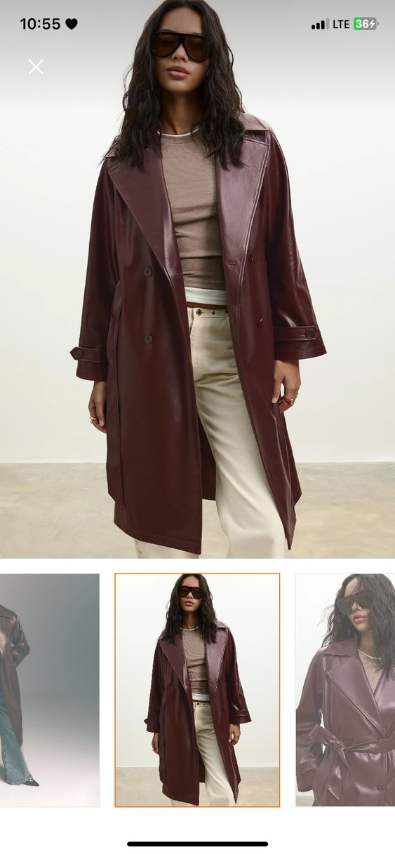 Bordo Deri stradivarıus Uzun Kadın Trençkot - Görsel 2