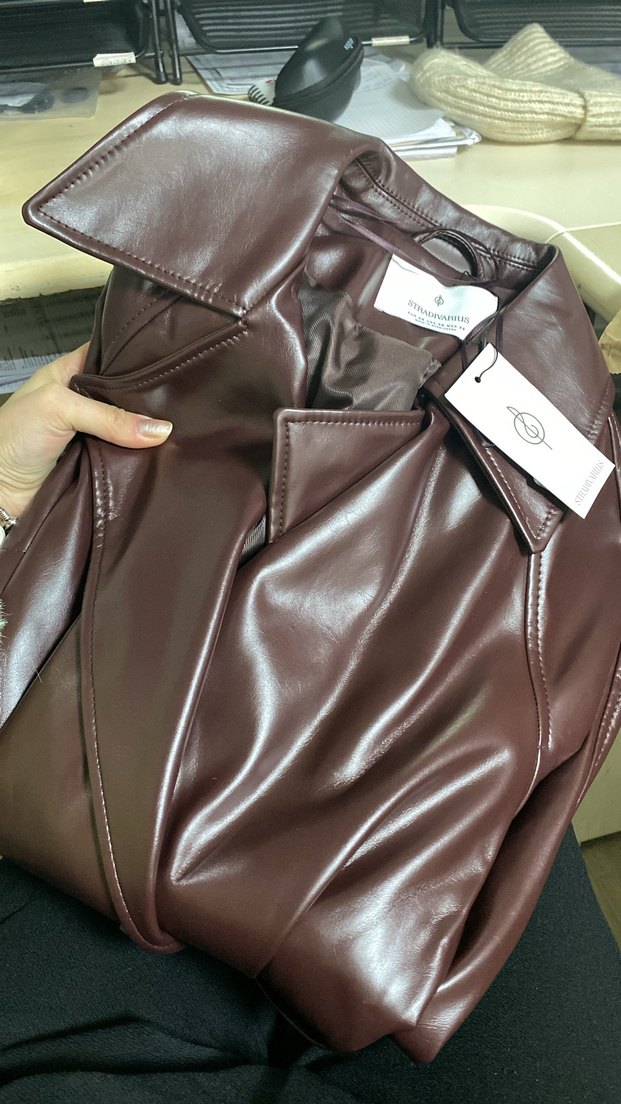 Bordo Deri stradivarıus Uzun Kadın Trençkot - Görsel 3