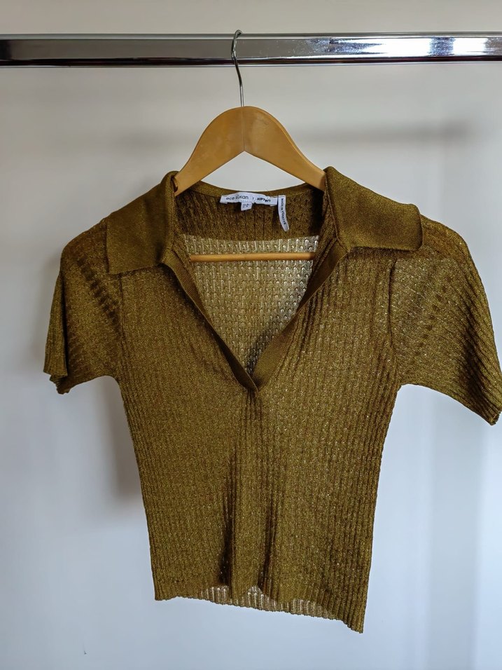 Bej Kısa Kollu Triko Kadın - Görsel 3