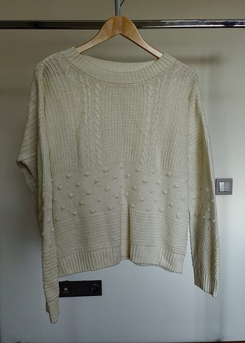 Kadın Beyaz Örgü Salaş Kazak - Görsel 3