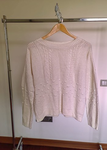 Kadın Beyaz Örgü Salaş Kazak - Görsel 4