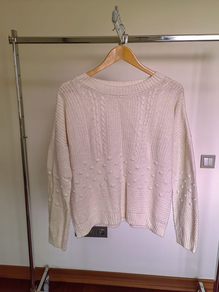 Kadın Beyaz Örgü Salaş Kazak - Görsel 4