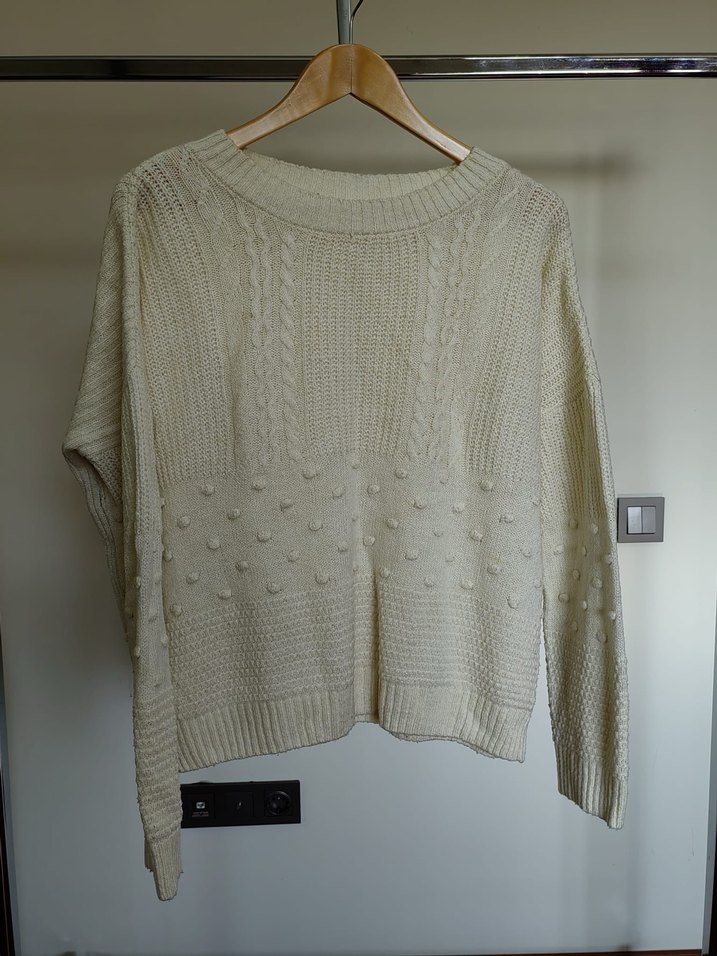 Kadın Beyaz Örgü Salaş Kazak - Görsel 2