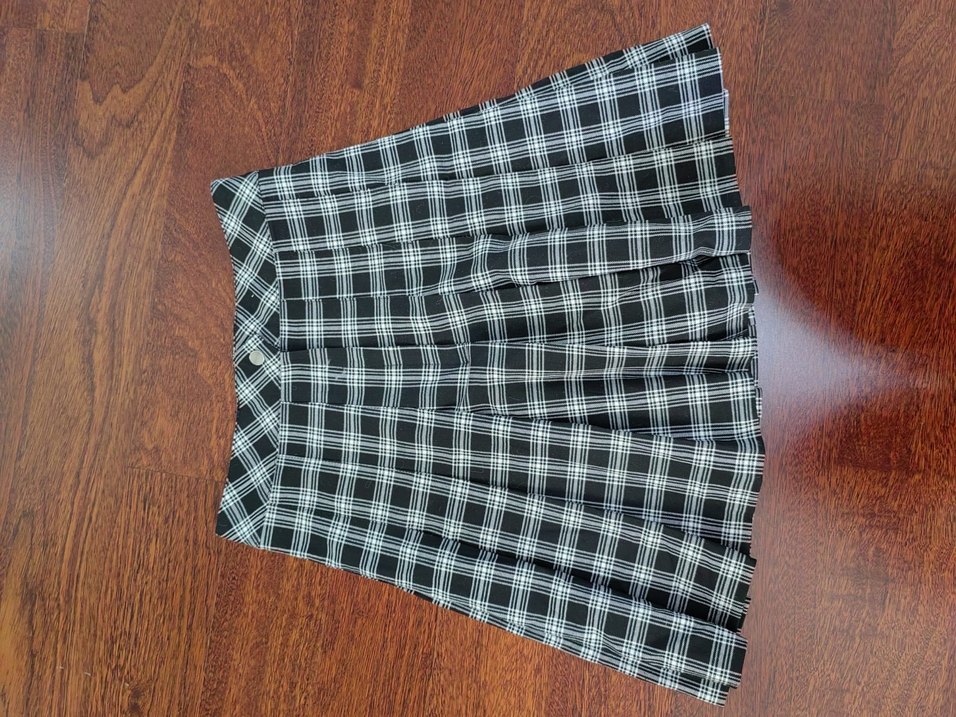 Kadın Siyah Ekose Pilili Mini Etek - Görsel 4