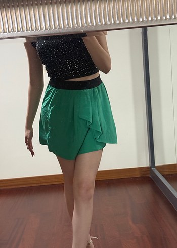 Parlak Yeşil Kemerli Mini Elbise - Görsel 2