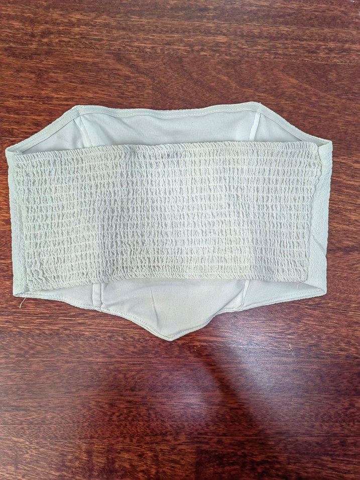 Düğmeli Beyaz Keten Midi Bustiyer - Görsel 2