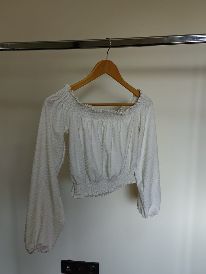 Uzun Kollu Beyaz Bohem Bluz - Görsel 4