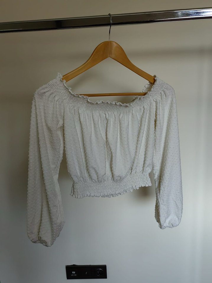 Uzun Kollu Beyaz Bohem Bluz - Görsel 2
