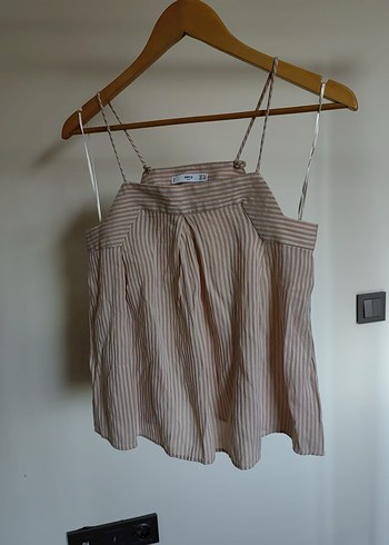 Bej Çizgili Askısız Hamile Bluzu - Görsel 5