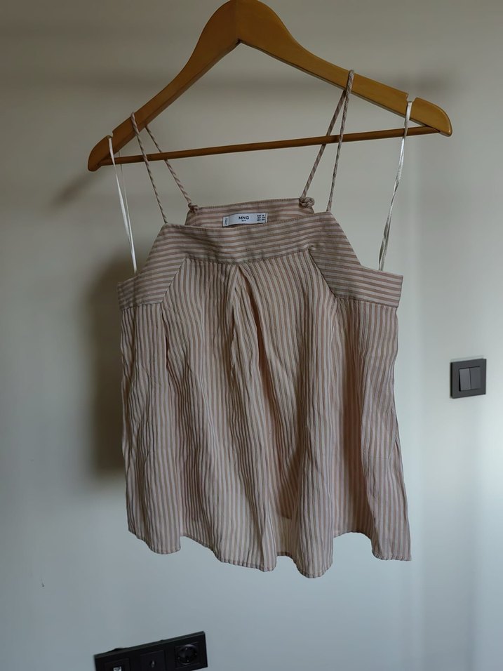 Bej Çizgili Askısız Hamile Bluzu - Görsel 5