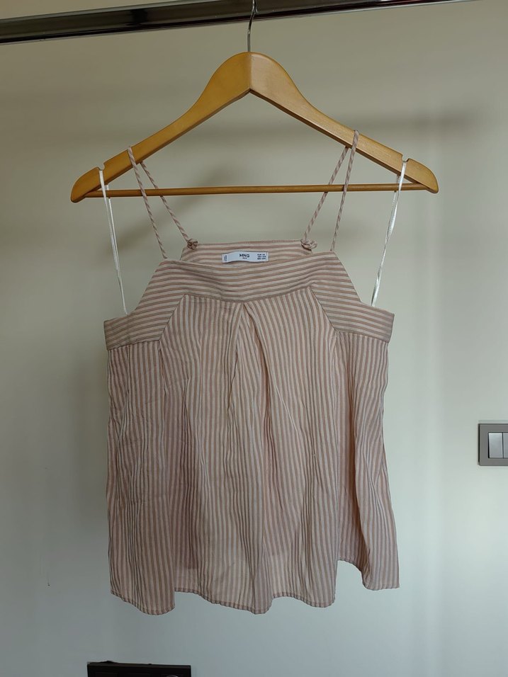 Bej Çizgili Askısız Hamile Bluzu - Görsel 4