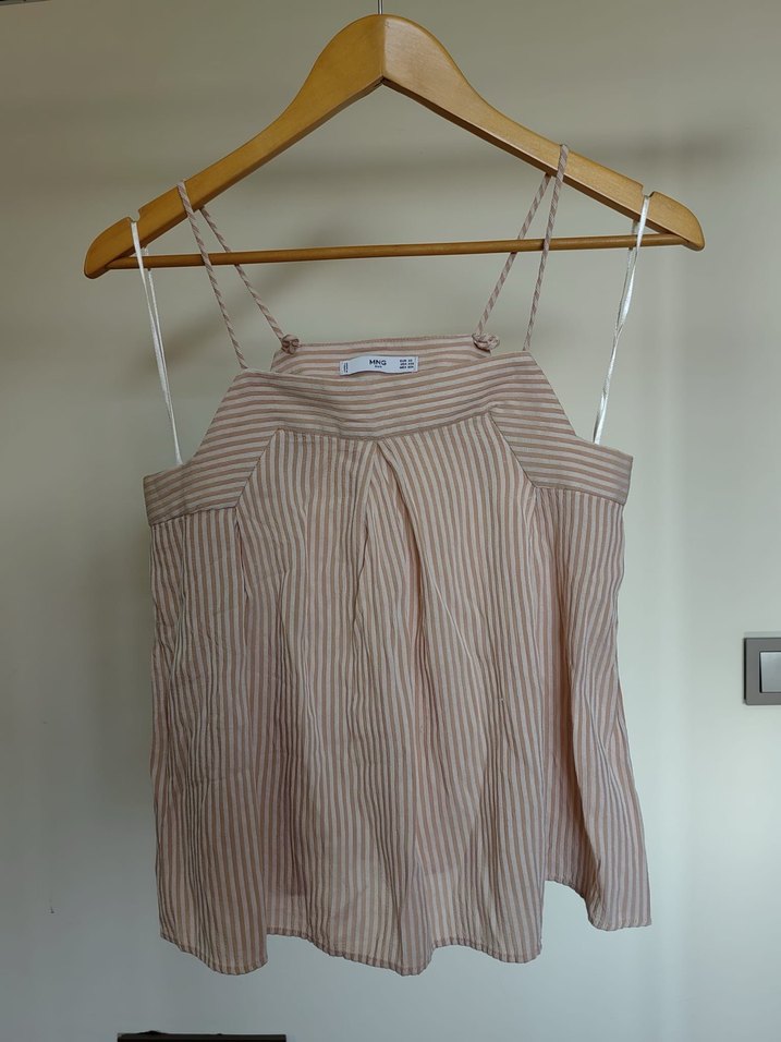 Bej Çizgili Askısız Hamile Bluzu - Görsel 2