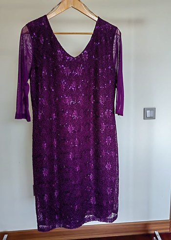 Mor Dantel Detaylı Uzun Kollu Midi Elbise - Görsel 3