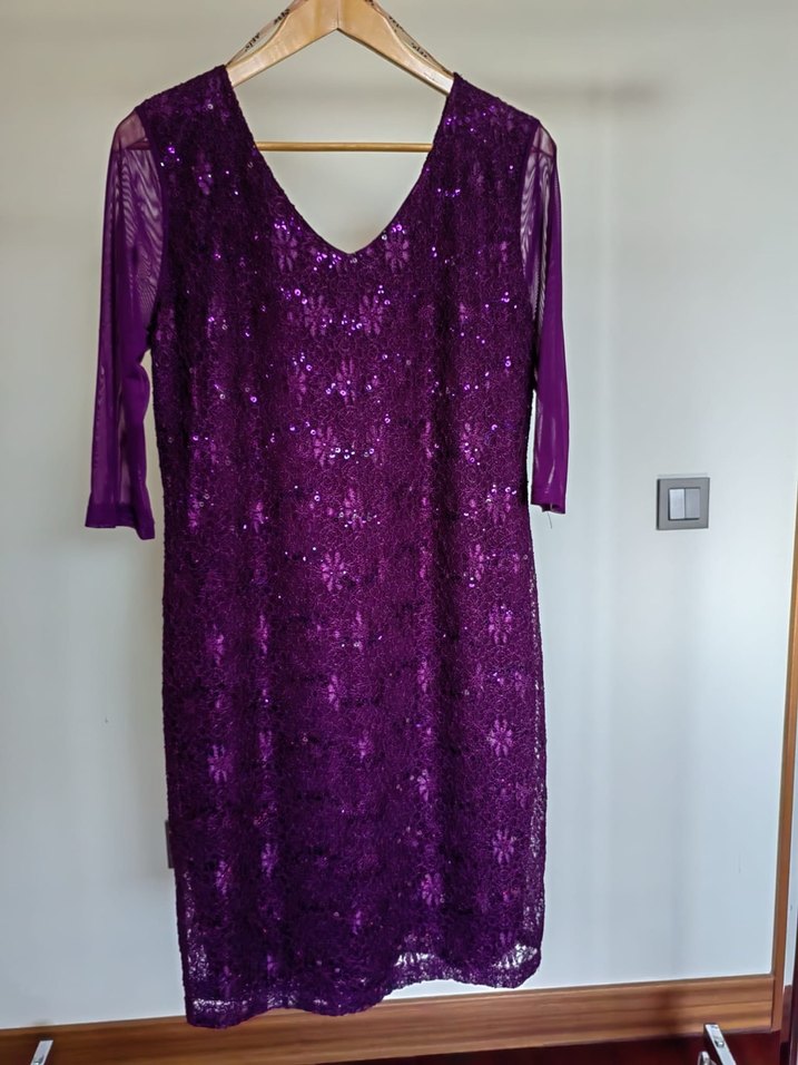 Mor Dantel Detaylı Uzun Kollu Midi Elbise - Görsel 2