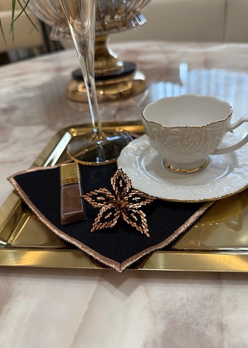 Nakışlı Koyu Renk Modern Klasik Peçete - Görsel 6