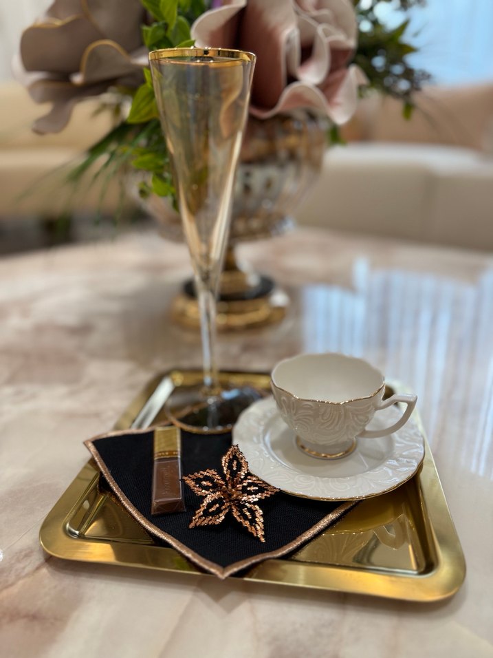 Nakışlı Koyu Renk Modern Klasik Peçete - Görsel 5