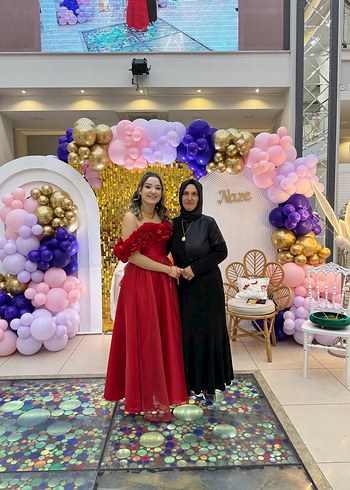 Bordo Bohem Straplez Elbise - Görsel 3